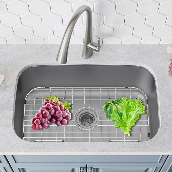 Sink Protector Grid 26-1/16" x 14-1/16", Centered Drain with Corner Radius 3-1/2", 304 Stainless Steel Material Centered Drain