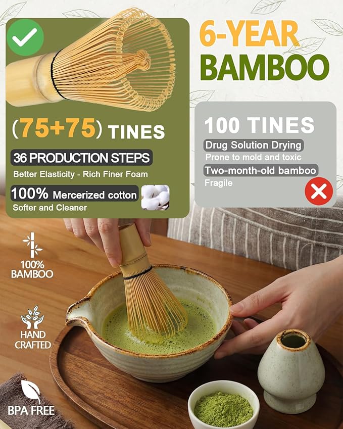 Vaiheng Matcha Whisk Set with Matcha Bowl, Matcha Whisk Holder Matcha Bamboo Whisks, Scoop, Sifter, Mothers Day Gifts for Women Mom Her Girl Friend Home Kitchen Decor Kit for Tea Enthusiasts