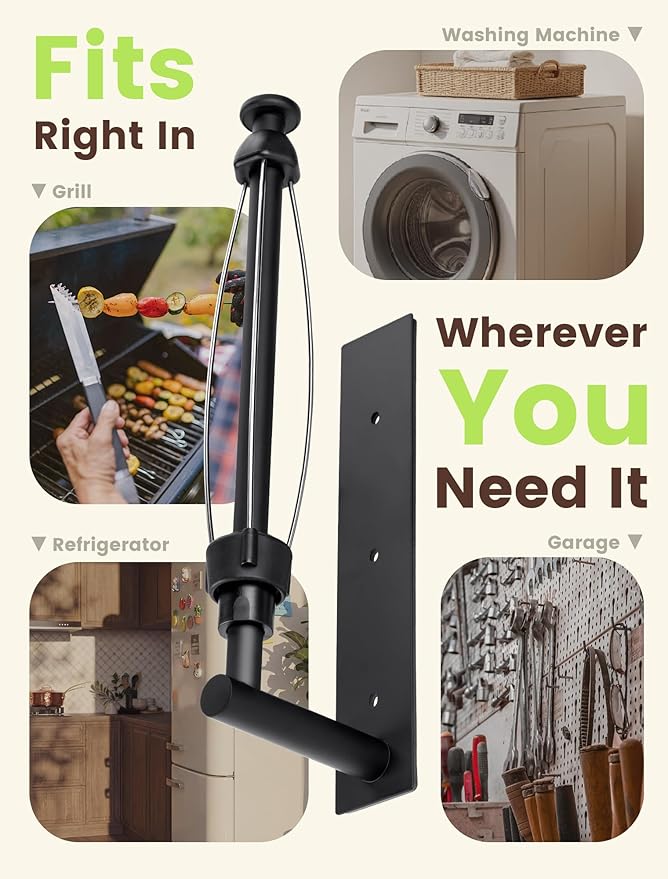 INMAKER Magnetic Paper Towel Holder, Strong Magnet Paper Towel Holder for Fridge, Kitchen, RV, Garage, Grill with Self Adhesive Wall Mount and Screws, One Hand Tear with Adjustable Damping (Black)
