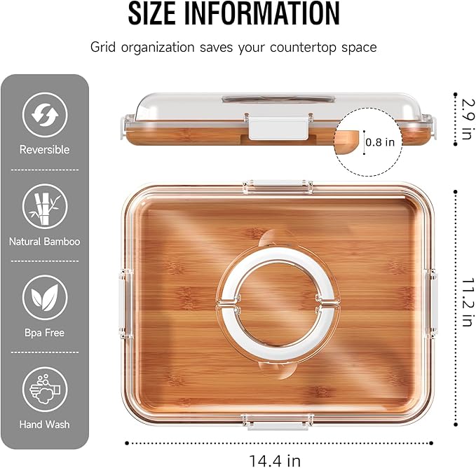 Renmxj Charcuterie Board with Clear Lid, Travel Portable Cheese Board Charcuterie Boxes Cutting Boards for Kitchen, House Warming Gifts New Home, Gifts for Women (White, 1 Compartment)