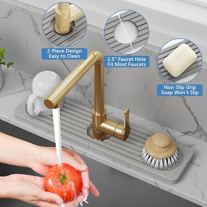 Stone Quick Dry Faucet Mat for Kitchen Sink [Diatomite Super Fast Drying] Stone Faucet Mat for Kitchen Sink Splash Guard Sinks Stones Quick Dry around Faucets Stones Drying Bathroom