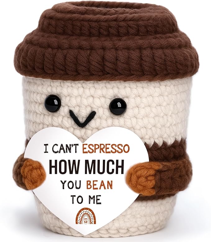 OCCdesign Mini Appreciation Gift for Women Men Wife Husband Moms Dads Teachers Nurses Handmade Crochet Coffee Cup for Coffee Lovers Thank You Gift for Birthday Teachers Day Office Desk Decor