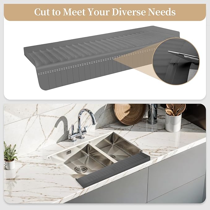 Sink Edge Protector with Suction Cup, 24" x 4", Silicone Sink Splash Guard for Kitchen & Bathroom, Protect Countertop from Scratches, Stains, for Stainless Steel Granite Quartz