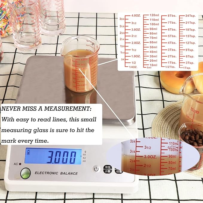 High Borosilicate Glass Measuring Cup-V-Shaped Spout，Glass Measuring Beaker for Kitchen or Restaurant, Easy to Read, 120 ML (4 Oz)-Pack of 2