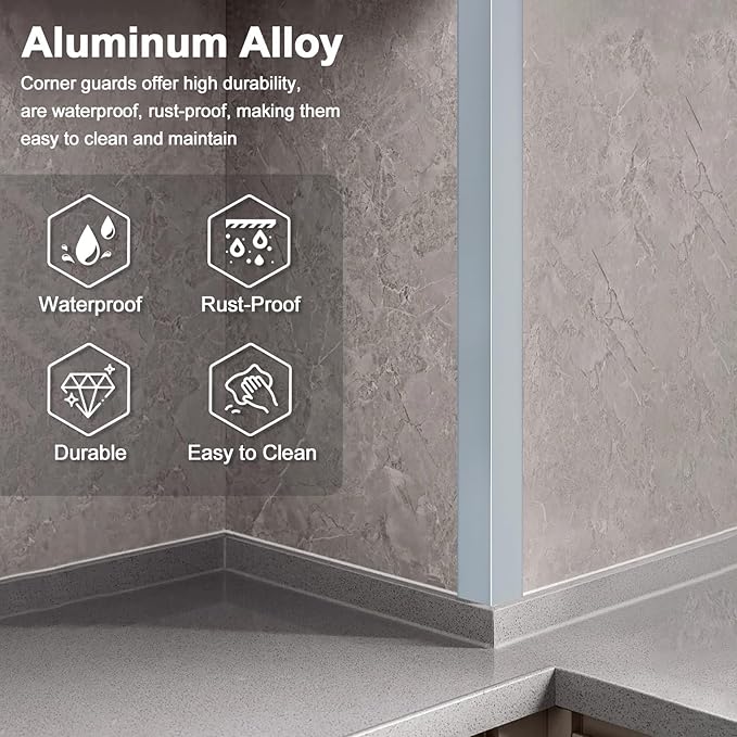 10PCS 48" Metal Corner Protectors, Aluminum Self Adhesive Corner Guards, Metal Wall Edge Protector Strip, Furniture Corner Protectors, Wall Cabinet Baseboard Decoration 48" x 1" (Gray Blue)