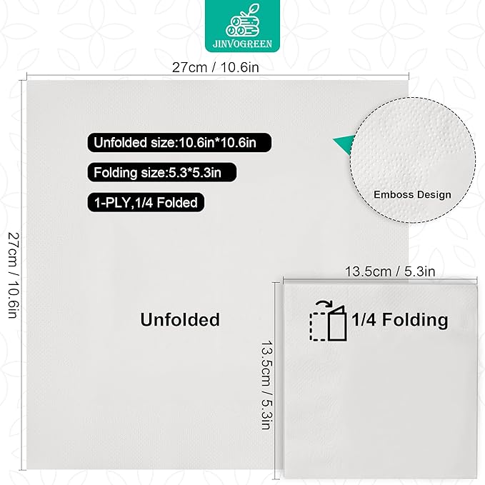 JINVOGREEN 1000 Count Cocktail Napkins Bulk 1-Ply White Beverage Paper Napkins Disposable for Bars, Lunch, Parties, Restaurant and Everyday Use - 5.3 x 5.3 Inch Folded