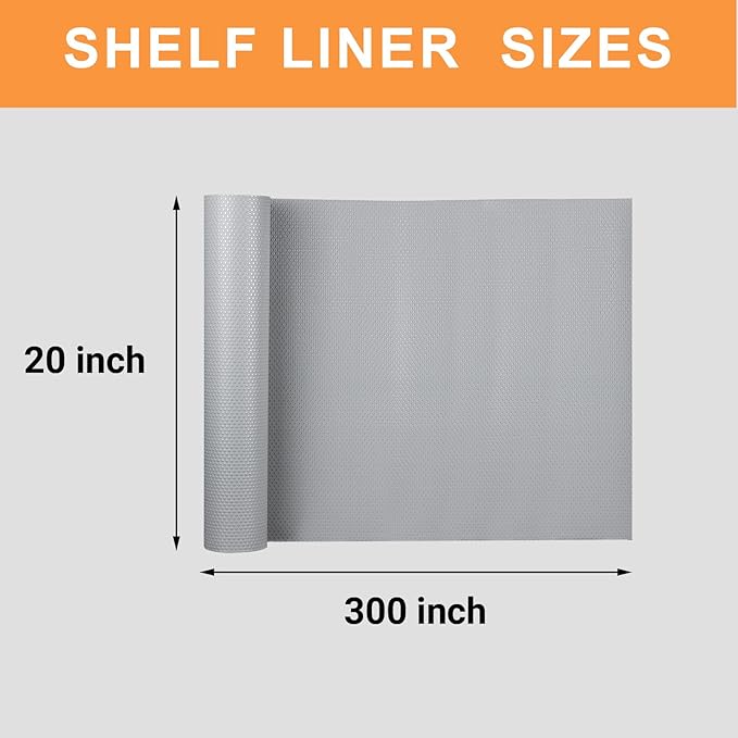Large Shelf Liners for Kitchen Cabinets: 20 Inch Wide x 300 inch Long Waterproof Under Sink Mat Light Grey - Non-Adhesive Easy to Cut Drawer Liner for Pantry Cupboard