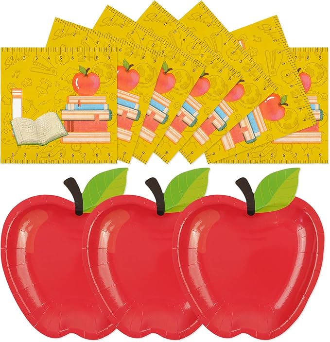 40 PCS Back to School Apple Paper Plates and Napkins Decorations, First Day of School Disposable 7 Inch Dessert Plates Tableware Set for Composition Notebook Classroom Pre K Teacher Party Supplies