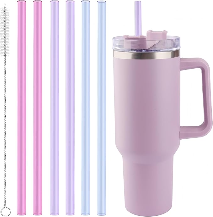 Joshey 12 Inch Tritan Replacement Straws for Stanley 40oz Tumbler - 6 Pack Reusable Long Straw with Cleaning Brush, Fits 30oz & 40oz Stanley Cup Accessories, BPA-Free (3 Colors)