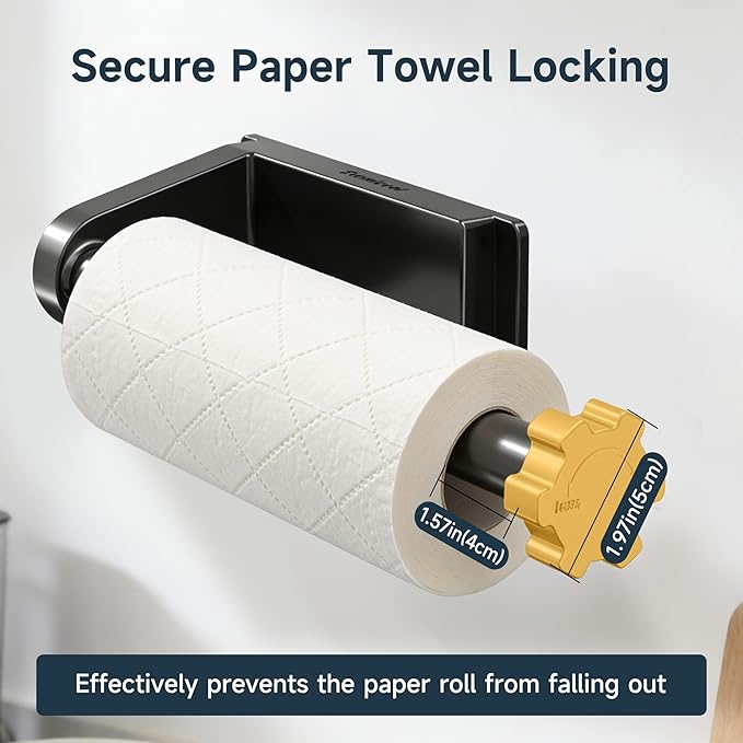 Magnetic Paper Towel Holder for Fridge Strong Magnet Black Kitchen Towel Holders Storage Organizer with Gold Nut for Refrigerator Grill Toolbox