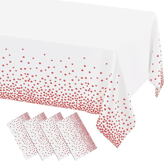 misaya 4 Packs Dot Disposable Table Cloth, 54 x 108 Inch Waterproof Plastic Tablecloth, Rectangle Pink Dots in White Table Covers for Mother's Day, Picnic, Birthday, Party