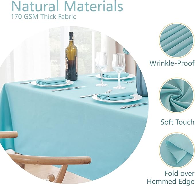 Veblandy Rectangle Tablecloth Waterproof 60x104 inch Linen Textured Table Cloth Stain and Wrinkle Resistant Washable, Decorative Fabric Table Cover for Dining, Party and Camping, Aqua