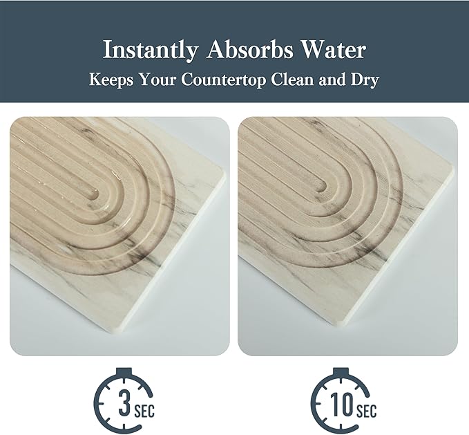 Stone Faucet Mat for Kitchen Sink, Quick Drying Mats, Water Absorbing Guard & Sink Protectors, Diatomite Bathroom Counter Tray, Kitchen Decor Home Accessories - Marble White, 23.6''x4''