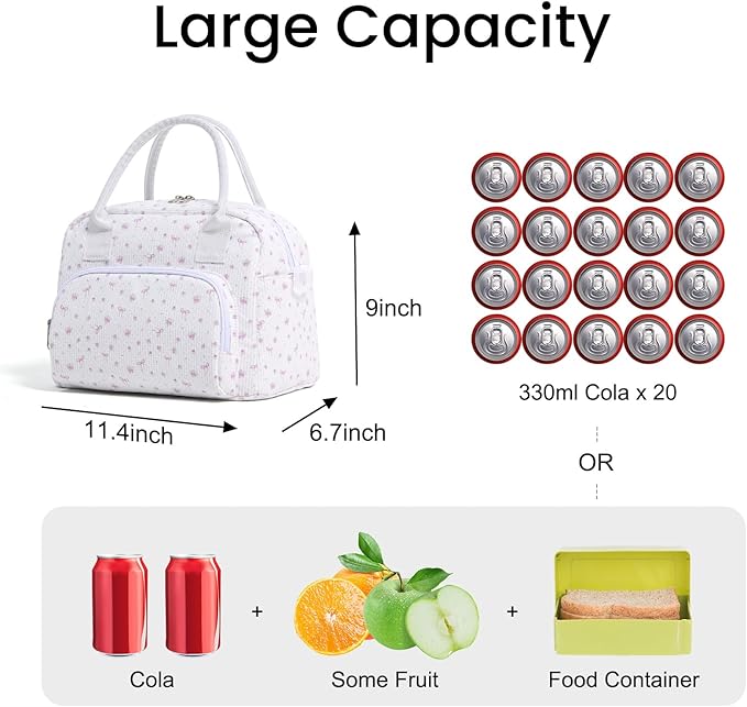 MAMONA Lunch Bag for Women Men Large Capacity Reusable Lunch Box Corduroy Insulated Cooler Tote Bags for Office Picnic