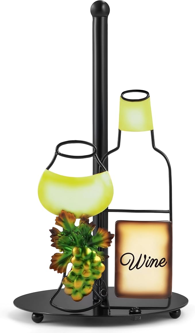 Wine Lovers Gifts - Metal Wine Paper Towel Holder Countertop with Solid Weighted Base, Farmhouse Kitchen Decor, Rustic Country Vintage Decoration Organization