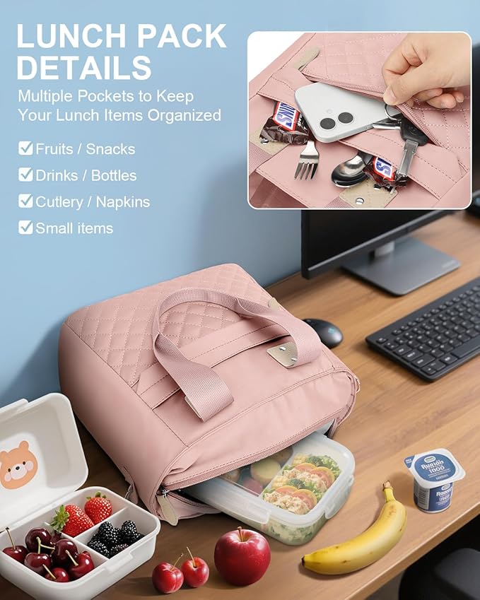 Insulated Lunch Box for Women & Men - Large Thermal Lunch Bag Women with Removable Shoulder Strap, Reusable Lunch Cooler Tote Bags Purse for Adults Work, Picnic, Hiking, Beach, Travel, Large，Pink