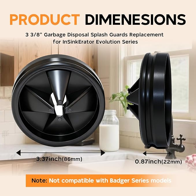 2PCS Garbage Disposal Splash Guards, 3 3/8" Upgraded Noise-Reducing Nitrile Collar Drain Plug, Sink Baffle QCB-AM Replacement for InSinkErator Evolution Series, Black