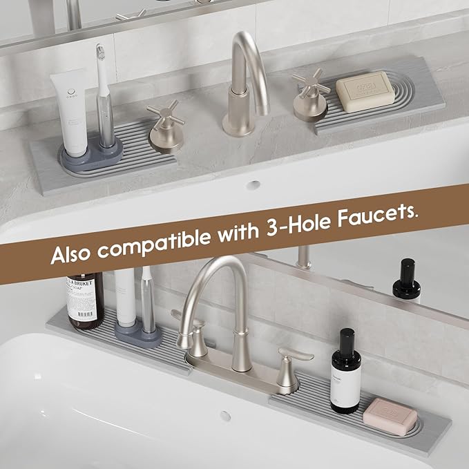 Faucet Mat for Kitchen Sink, Diatomite Quick Drying Tray , 15.8 Inch Kitchen Sink Splash Guard and Bathroom Stone Tray for Counter. Super Absorben.Deep Grey