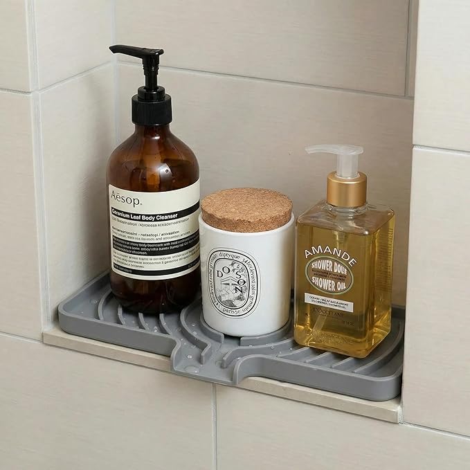 Silicone Sponge Holder for Kitchen Sink With Drain Spout, Self Draining, Kitchen Soap Tray, Bathroom Organizer, Sink Caddy (Gray, 10×4)