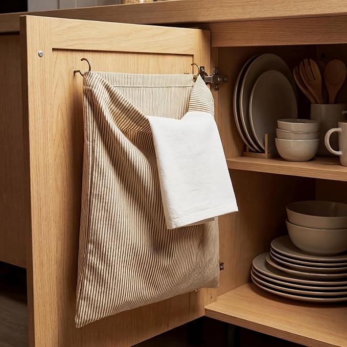 Reusable Rag Cloth & Dish Towel Holder Natural Cotton Vintage Bag for Kitchen, Laundry Room, Bathroom Storage