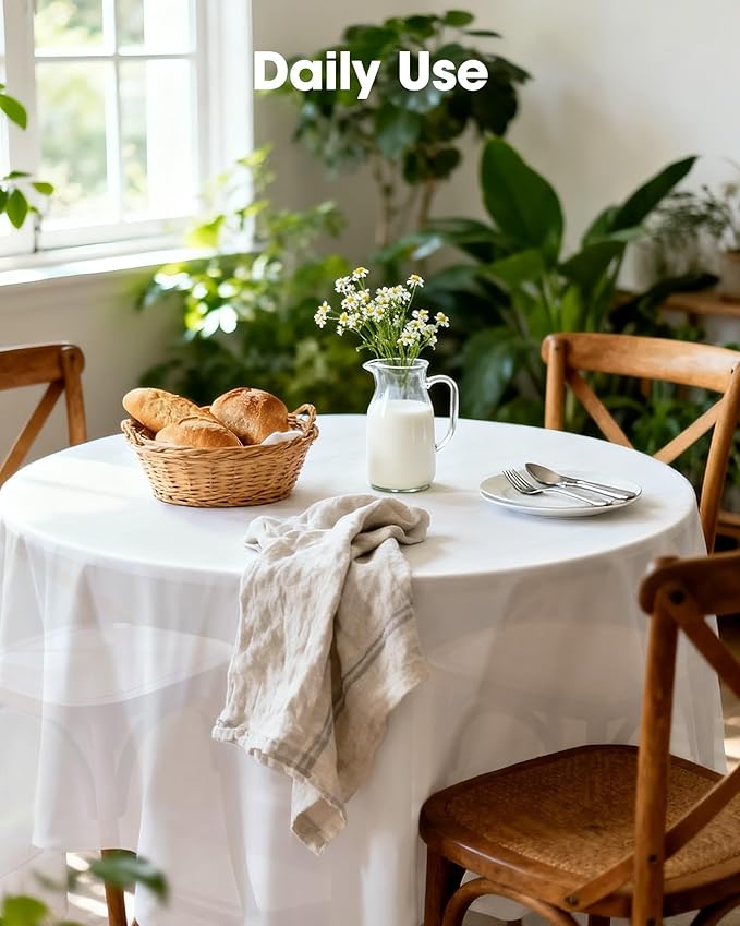 Pureegg Plastic Table Cloth Disposable 3 Pack, 84 Inch Round Table Cloth, Leakproof Table Cover for Parties, Picnic, Weddings, White