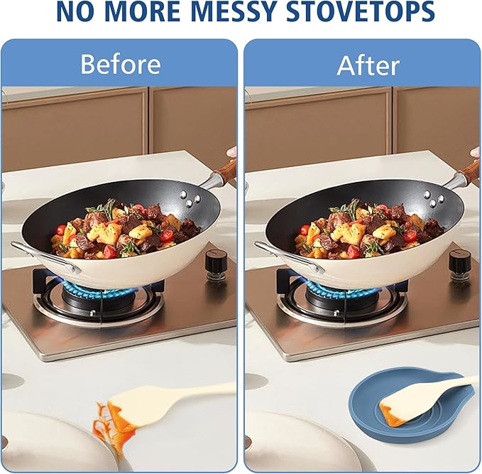 Silicone Spoon Rest for Stove Top - BPA-Free, Heat-Resistant Spoon Holder - Spoon Rest for Kitchen Counter - Large Cooking Utensil Rest for Spoons, Spatulas, Ladles or Tongs - Indigo