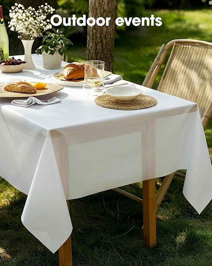 Pureegg Plastic Table Cloth Disposable 3 Pack, 54x108 Inch Rectangular Table Cloth, Leakproof Table Cover for Parties, Picnic, Weddings, White