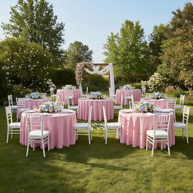 sancua Round tablecloth 90 Inch Diameter, 8 Pack - Circle Polyester Fabric Table cloth for Wedding Christmas Party Reception Banquet Birthday, Washable Formal Table Cover (Fit 30-72 Inch Tables), Pink