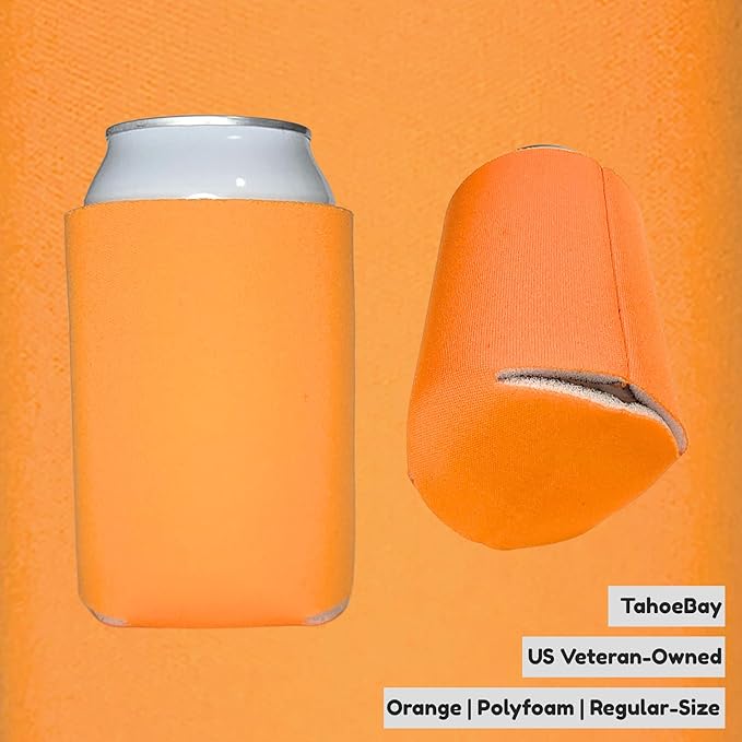 TahoeBay Bulk Blank Beer Can Cooler Sleeves (50-Pack) Sublimation Blanks for Vinyl Plain Soft Foam Can Sleeves Coolers for Soda Cans & Bottles Black, White, Assorted Solid Color (Orange)