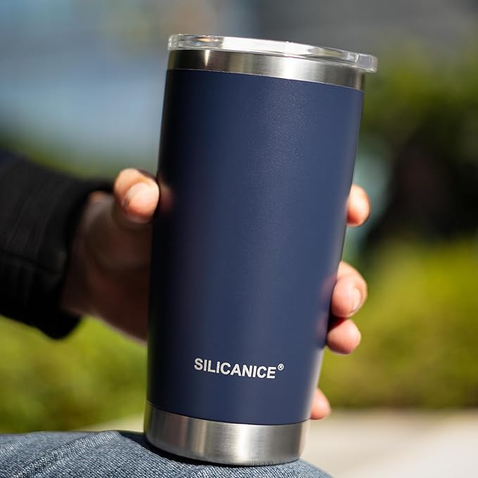20oz Hygienic Stainless Steel Vacuum Insulated Tumbler w/ Easy-On/Easy-Off Lid - Removable slider, Double Wall 18/8 Travel Mug, BPA-Free, Fits Cup Holders, Premium Quality, Smart Value - Navy Blue