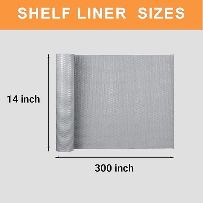 Shelf Liners for Kitchen Cabinets Non-Adhesive: Waterproof Drawer Liner 14 Inch × 300 inch Light Grey - Easy to Cut EVA Cupboard Mat for Pantry Shelves