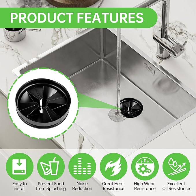 4 Pack 3 3/8" Garbage Disposal Splash Guard Silicone Sink Baffle QCB-AM for InSinkErator Evolution Series and Moen Models, Noise Reduction Leak-Proof Drain Plug