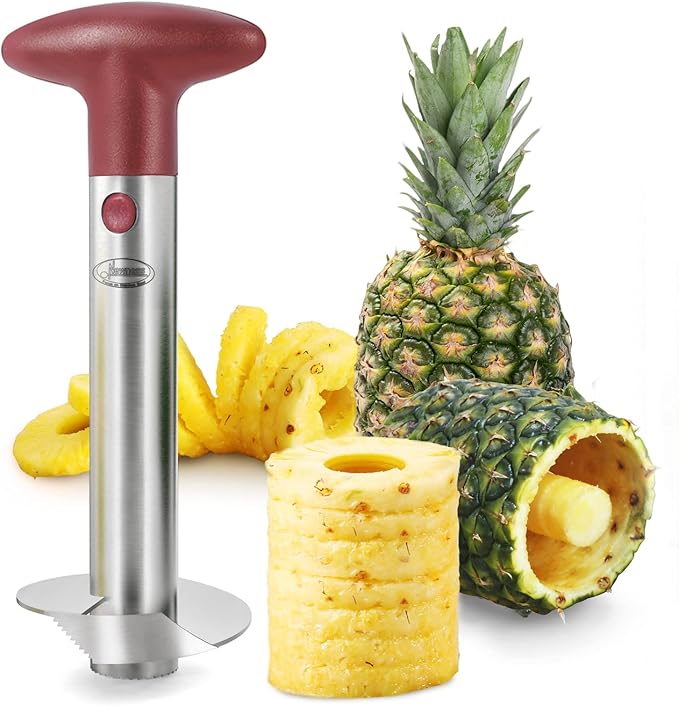 Pineapple Corer, [Upgraded, Reinforced, Thicker Blade] Newness Premium Pineapple Corer Remover, Stainless Steel Pineapple Core Remover Kitchen Tool with Sharp Blade for Diced Fruit Rings, Red