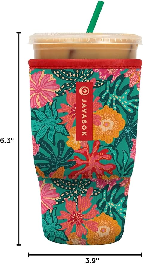 Sok It JavaSok Iced Coffee & Cold Soda Insulated Neoprene Cup Sleeve (Tropic Like It's Hot, Large: 30-32oz)