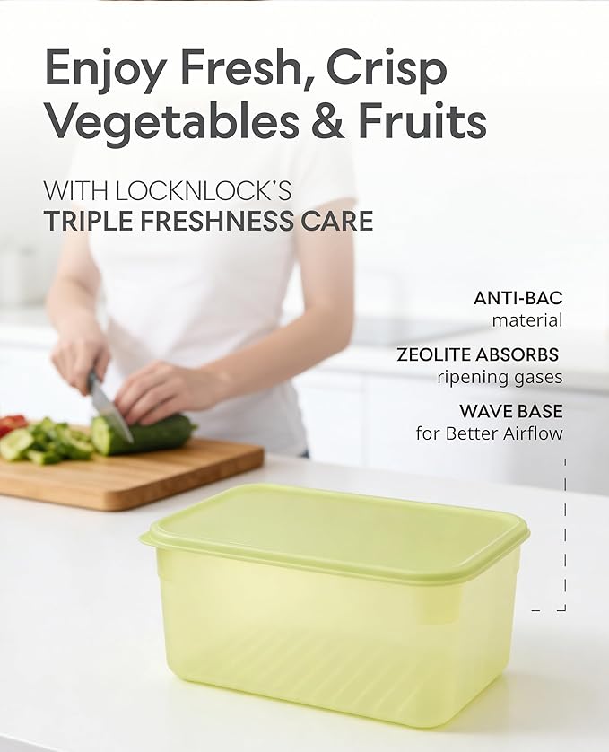 LocknLock Fresh-Block Plastic Food Storage Container | Produce Storage Containers for Fridge | Vegetable & Fruit Storage Containers for Fridge, Airtight Storage, Microwave & Dishwasher Safe 330ml