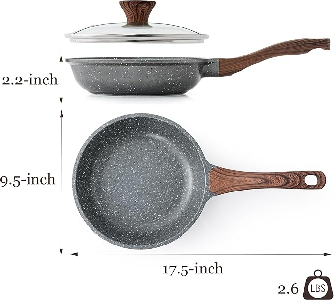 SENSARTE Nonstick Frying Pan Skillet with Lid, Omelet Pan with Cover, Healthy Egg Pan Chef's Pan, Kitchen Cooking Pan, Free of Intentionally Added PFOA (9.5inch + Glass Lid)