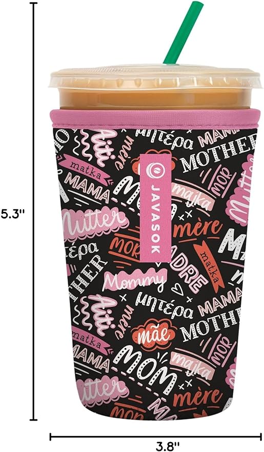 Sok It JavaSok Iced Coffee & Cold Soda Insulated Neoprene Cup Sleeve (Mom Love, Medium: 22-28oz)