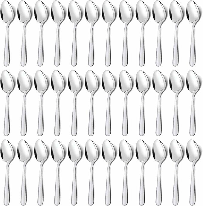 Unokit 36 Pieces Tea Spoons Set Silverware - 6.7 inch Stainless Steel Spoon, Dessert, Table, Silverware Spoons Only for Home, Kitchen or Restaurant - Mirror Polished, Dishwasher Safe