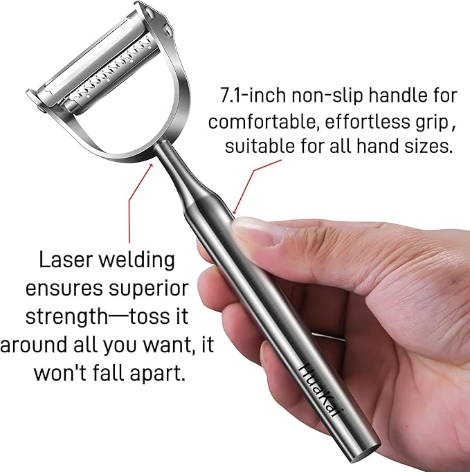 Stainless Steel Vegetable Peeler, 2-in-1 Multi-Function Design,Various Fruits and Vegetables/Straight-edge blades for peeling/Serrated blades for Julienne/Silver (Upgraded Version)
