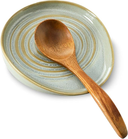 Ceramic Spoon Rest for Stove Top, Spoon Holder for Kitchen Counter, Farmhouse Cooking Utensil Holder for Spoons, Ladles, Spatula, Vintage Grey