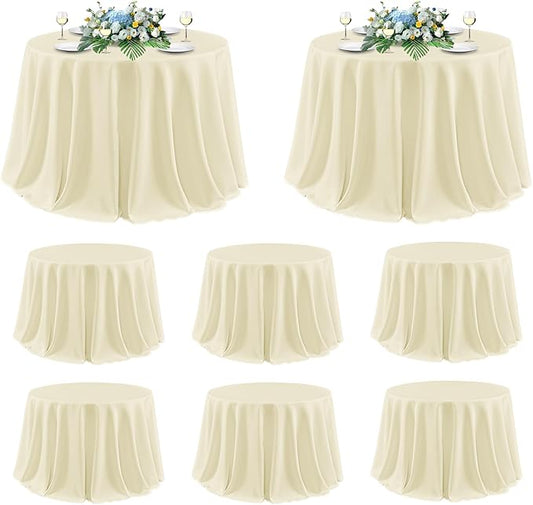 sancua Round Tablecloth 120 Inch Diameter, 8 Pack - Circle Polyester Fabric Table Cloth for Party Reception Banquet Birthday, Washable Formal Table Cover (Fit 48-96 Inch Tables), Beige