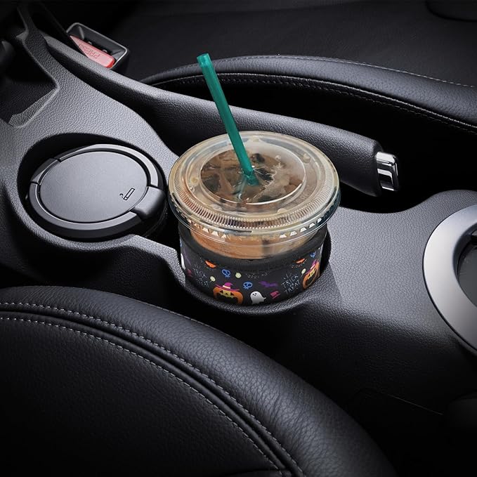 YR Reusable Neoprene Insulator Sleeve for Iced Coffee Cups, 3 Pack Coffee Coolies sleeves for Iced & Hot Drinks, Cold Beverage Cooler Compatible with Starbucks Coffee and More (Halloween Boo)