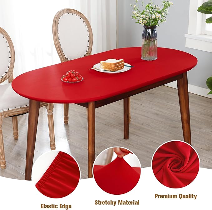 NEWISHER Fitted Oval Tablecloth 48 x 68 Inch Elastic Table Cloth, Stretch Spandex Table Cover Red Washable Polyester Top Cap Cover for Dining Picnic Camping Indoor and Outdoor