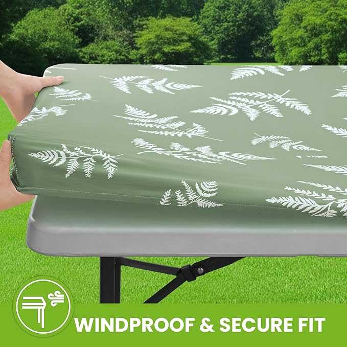 Smiry Spandex Fitted Tablecloth for 6 Foot Rectangle Tables, Washable Picnic Table Cover with Elastic, Stretch Reusable Table Cloth for Outdoor, Camping, Dining & Kitchen (Mint Leaf, 30"x72")