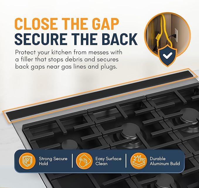30” Slide In Range Gap Filler Kit, Slide-In Range Rear Gap Filler & Range Trim Kit, Universal Stove Gap Cover Between Stove and Wall Guard, Aluminum Cooktop Trim Kit for Whirlpool & Most Brands, Black