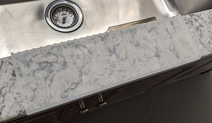 SiliSink Silicone Edge Guard for Kitchen Sink - Fits 3.75” - 4” Wide - The Original Silicone Sink Edge Protector with Sponge Caddy - Splash Guard, 14” Frosted Matte