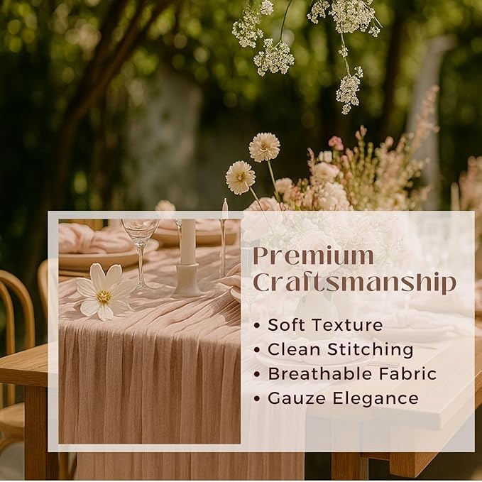 6 Pack Dusty Pink 10FT Cheesecloth Table Runners –120 Inch Blush Gauze Boho Table Decor Set for Bridal Shower, Mother’s Day Brunch, Baby Girl Party, or Romantic Wedding Reception