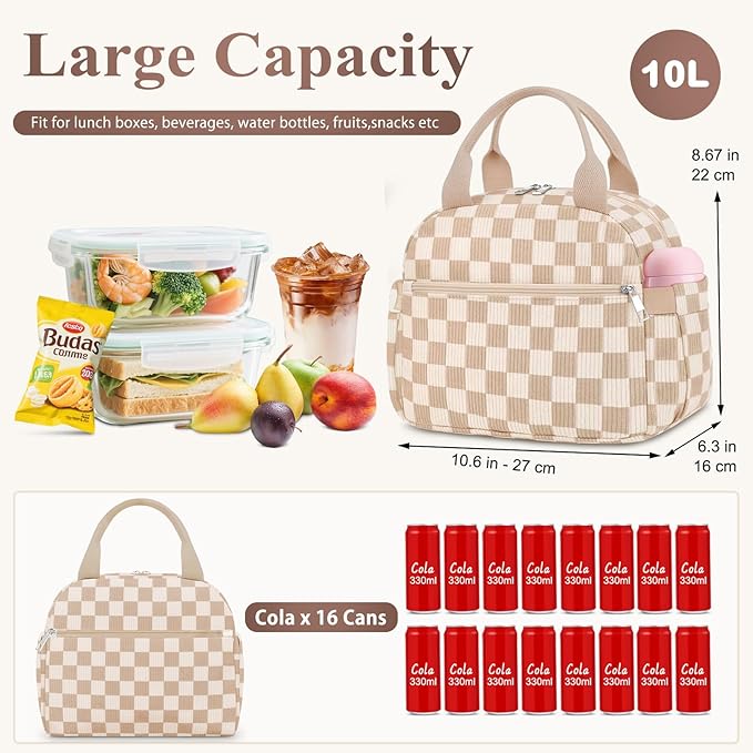 KUBYA Lunch Box for Women, Cute Corduroy Insulated Lunch Bag Women Reusable Work Simple Adults Large Lunch Boxes Tote Bag Men Cooler Bag