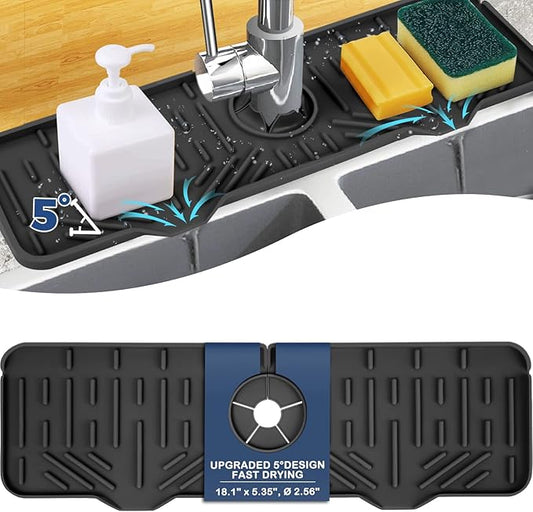 18" Kitchen Sink Faucet Splash Guard Plus Size Silicone Sink Faucet Drying Mat Faucet Handle Drip Catcher Tray Dish Sponge Holder Kitchen Sink Accessories Protector Home Organization Gadgets Organizer