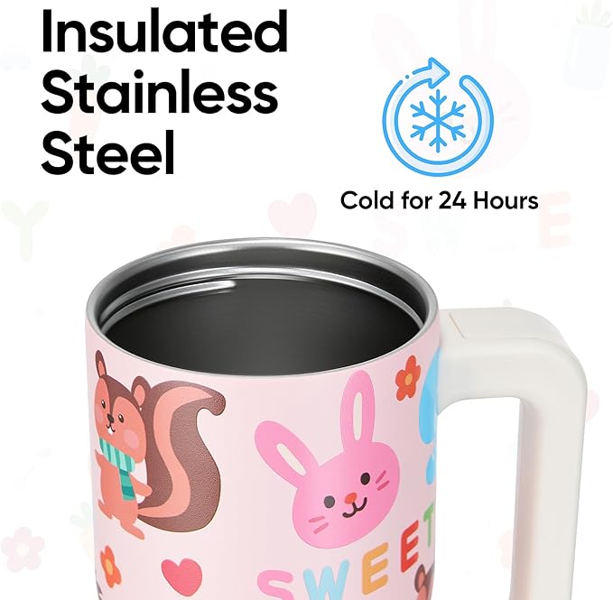Fijinhom 18 oz Toddler Tumbler with Handle, Stainless Steel Insulated Water Bottle Coffee Mug with Straw, Toddler Cups, Kids Water Bottle for School, Sports, Travel, Pet Pals